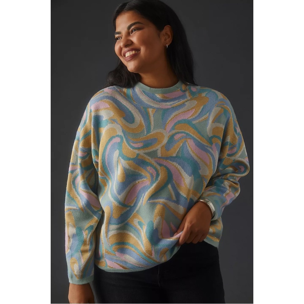 NWT Maeve by Anthropologie Carys Mock-Neck Sweater Sky Blue Pastel Size 1X Plus